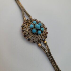 Antique Rhinestone, Glass & Sterling Cannetille Etruscan Bracelet